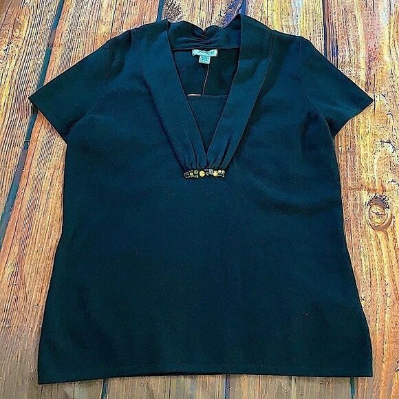 Mercer Street Studio diamanté Embellished Black short sleeve V neck top Size M - Picture 3 of 7